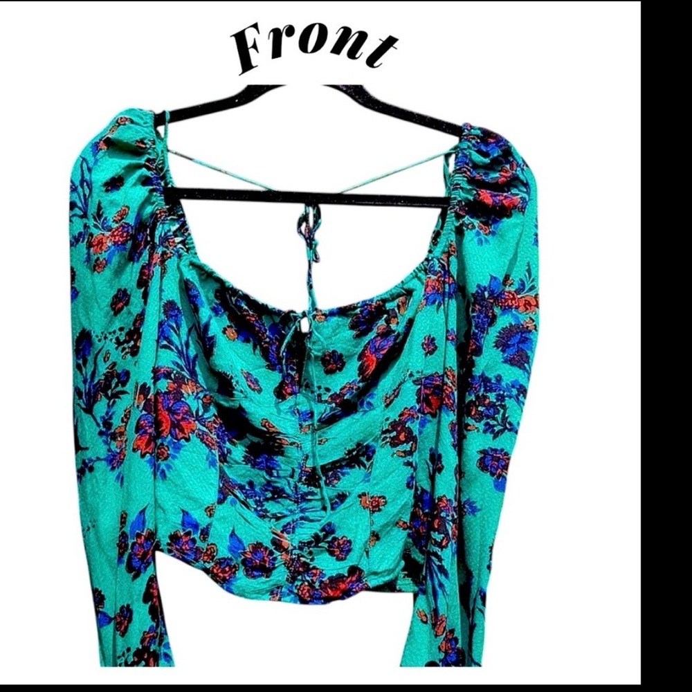 Free people Green Floral Cropped Top Romantic Fairycore  Whimsigoth Boho SZ S - Picture 3 of 6
